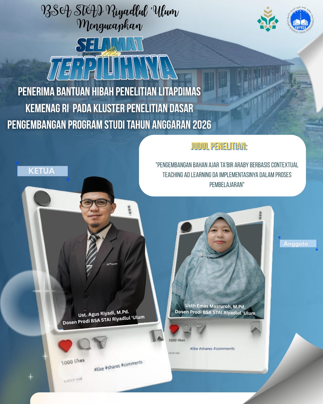 Dosen Pusat Bahasa Lolos Pendanaan LITAPDIMAS 2026